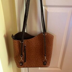 Authentic Borse in Pelle Italian Shoulder Bag Embossed Ostrich Never Used NWOB